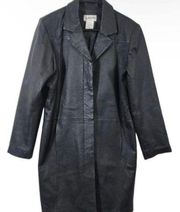 Vintage black leather trench coat 