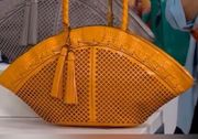 Perforated Leather Trope Dome Tote Sun Yellow casual classic chic