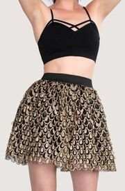 Sugarlips Womens Skirt Size Large Gold Black Peacock High Waisted NEW