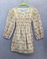 A Pea in the Pod Women's Blouse Smocked Floral Yellow Small Cotton Silk