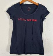 🦋 Armani Exchange Navy Blue Red Logo T-Shirt Casual Classic Small