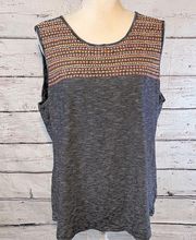 Tank Top Black/White Stripe with Embroidered Dots-XL