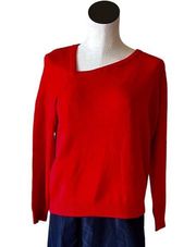 NWT ADYSON PARKER Candy Red Asymmetric Neckline Super Soft Sweater Medium