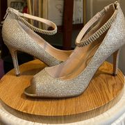 Gold Glittery Peep Toe Heel