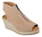 Cali Monarchs Touche Sand Tan Suede Zip Up Espadrille Wedge Sandals