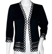 Ming Wang Cardigan Womens XS Black Open Front Circle Trim Career Casual Travel