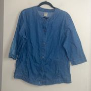 Blair 100% cotton denim chambray button up top blouse