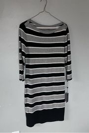 NEW Tommy Hilfiger Grey Black White Silver Striped Sweater Bodycon Dress Small