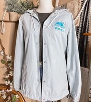 Roots Canada Baby Blue Snap Button Hooded Windbreaker Rain Jacket