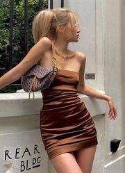 Brown Heather Strapless Mini Dress