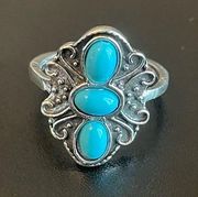 Turquoise stones silver plated ring size 7