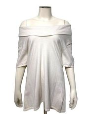 Alex Marie Beautiful Beige Cotton, Rayon, Spandex Cowel Neck Short Sleeve Sweate