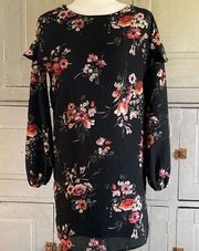 Everly floral long sleeve midi shift dress Small