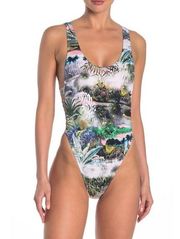 One Piece Tropical Print Swimsuit Size L