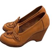 Vintage 70’s Wild Pair Brown Leather Wedge Loafers