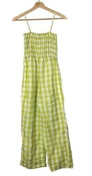 House of Harlow 1960 Lime Green Gingham Plaid Wide Leg Jumpsuit XS