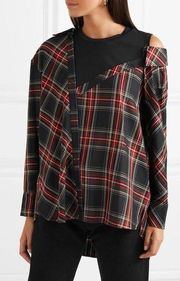 Maje Layered Plaid Twill And Stretch-cotton Jersey Top In Checked Red Black 1 S