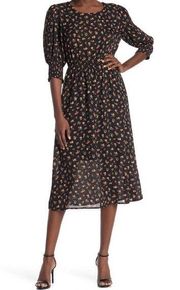 SUPERFOXX Smocked Elbow Sleeve Floral Midi Dress XL