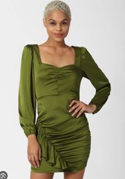 Satin Green Ruched Mini Dress