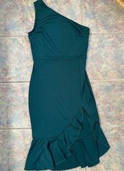 amazon hunter green one shoulder formal bodycon dress with ruffles