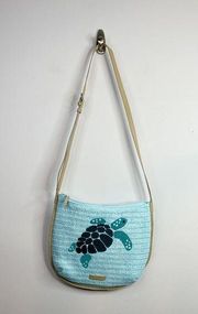 Turtle Tortoise Preppy Mint Embroidered Straw Crossbody Purse Bag