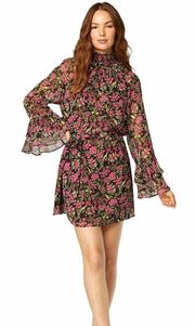 NWT  LOS ÁNGELES Saint Mini long Sleeve Dress in Floral Fuchsia size Small