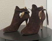 JIMMY CHOO Marina Tie Strap Brown Suede Booties, Size 36.5 (US- 6)