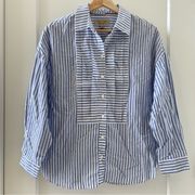 BURBERRY Womens Blue Shirt Striped Pleated Bib Grandad Collar Size 4