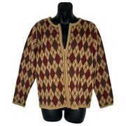 CLASSIC ELEMENTS Womens Vintage Brown Argyle Zip Cardigan Size Petite Small