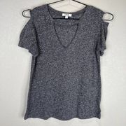 LNA Women Cold Shoulder Knit Pullover Short Sleeve Gray Size Small