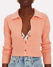 Intermix Audrey Rib Knit Polo Top Orange Salmon Button-Up Collared Womens Small