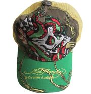 Ed Hardy by Christian Audigier Green Yellow Skull Adjustable Trucker Hat Y2K