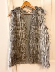 faux fur gray knit boho country vest