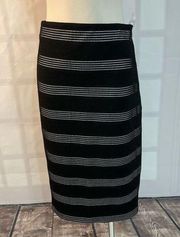 New York & company black stretchy pencil fit striped skirt size xl