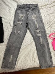 Distressed Gray Mom Jeans