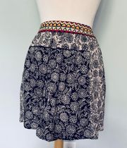 Black Tan Floral Pull On Skirt