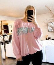 Guess Vintage Logo Pink Crew Neck Sweater Cotton Blend Size Large