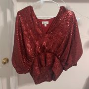 &Merci Burgundy Sequined Blouse