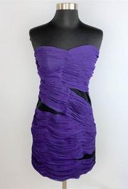 Lush Strapless Zipper Back Ruched Purple Black Dress S