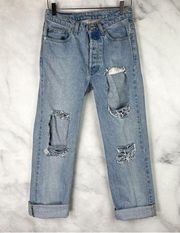 POLO Ralph Lauren Heavily Distressed Button Fly Straight Jeans 90s Grunge 6