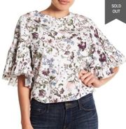 Melrose and Market Ruffle Sleeve Floral Top Statement Sleeves SP