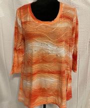 Laura Ashley orange with rhinestone accents 3/4 sleeve blouse size large.