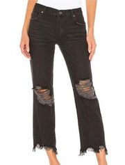 FREE People Maggie Mid-rise Straight Button Fly Jeans Washed Black Size 28