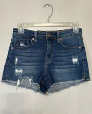 BP Womens Cut-Off Shorts Blue Distressed Frayed Dark Wash Stretch Denim 25 New