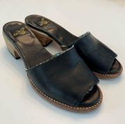 Freebird by Steven Path Black Leather Sandals Slides Distressed Sz 7 Block Heel