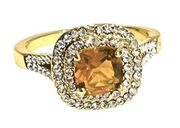 NEW Charter Club Gold Tone RING Size 7 Double Halo Cognac Crystal Macy’s Boxed