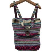 World Market Backpack Striped PolyCotton Tapestry Tribal Hippi Boho Faux Leather