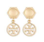 New! Tory Burch Gold Hexagon & Circle Logo Drop Earrings