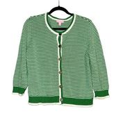 Lilly Pulitzer Striped Button Front Green White Cotton Cardigan LARGE