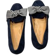 Talbots Women's Stella Stripe Bow Knot Suede Loafers Navy Blue Size 6.5